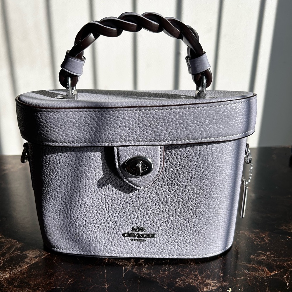 Coach Lavender Pebbled Leather Mini Vanity Bag with Braided Handle